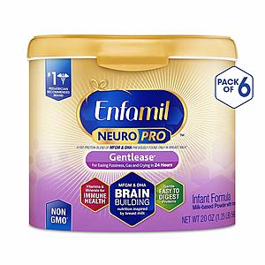6-pack of 20oz Enfamil NeuroPro Gentlease Infant Formula Powder for ~$100 or less with S/S $100.73