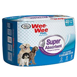 Prime Members: 40-Count Four Paws Wee-Wee Super Absorbent Dog & Puppy Pee Pads (White, 24" x 24") $2.43 ($0.06 each) w/ S&S + Free Shipping