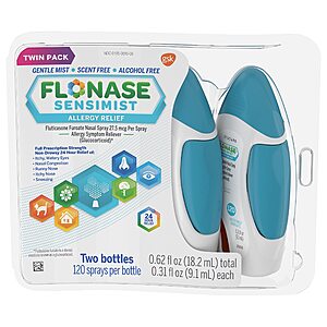 2-Pack 0.31-Oz Flonase Sensimist Allergy Relief Nasal Spray $12.60 w/ Subscribe & Save + Free S/H