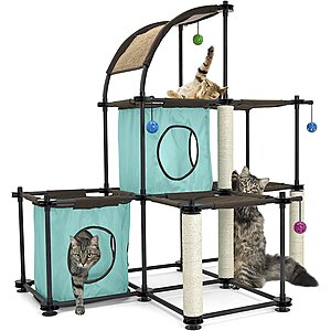 New Chewy Customers: 46.75" Kitty City Claw Mega Kit Cat Tree & Condo + 2-Ct SmartyKat Fuzzy Friends Toys $9 + Free Shipping