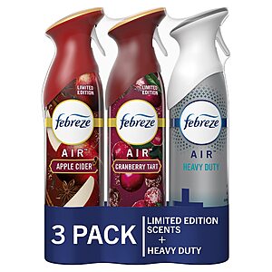 3-Pk 8.8-Oz Febreze Air Fresheners: Apple Cider, Cranberry Tart, Heavy Duty Crisp Clean $7.66 w/ S&S + Free Shipping w/ Prime or on $35+