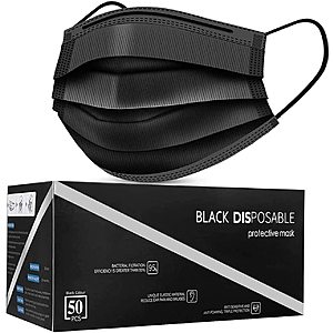 50 Pack Black Disposable Face Masks $6.26