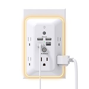 Surge Protector, Outlet Extender with Night Light, Addtam 5-Outlet Splitter and 4 USB Ports(1 USB C), USB Wall Charger Power Strip, Multi Plug Outlet, ETL Listed  $12.33