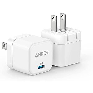 2-Pack 20W Anker Foldable USB-C Fast Charging Wall Charger $15.30