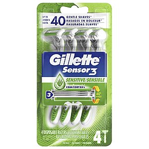 4-Count Gillette Sensor3 Men's Disposable Razor (Sensitive) $1.35 + Free Store Pickup