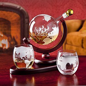 Whiskey Decanter Globe Set with 2 Etched Whiskey Glasses - for Liquor Scotch Bourbon Vodka, Gifts For Men - 850ml $30.91