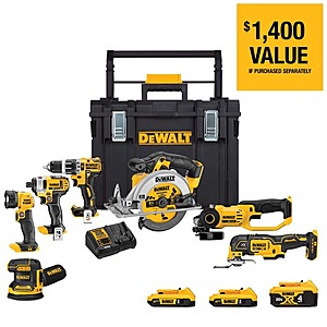 DEWALT 20V MAX Cordless 7 Tool Combo Kit with TOUGHSYSTEM Case, (1) 20V 4.0Ah Battery and (2) 20V 2.0Ah Batteries WAS: $749 NOW: $479