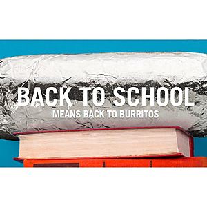 Chipotle In-Store Offer: Burrito, Bowl, Salad, Taco, Kids' Meal  BOGO Free (Valid for Students of Any Age, 8/18 Only)