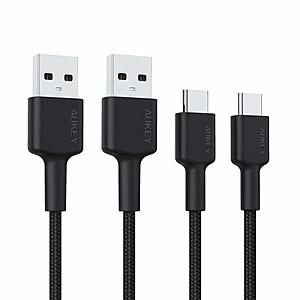2-Pack 6' Aukey Nylon Braided USB-C to USB A 2.0 Cables $5.30