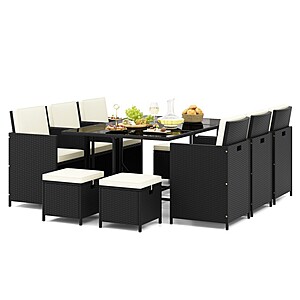 11 Piece Costway Outdoor Wicker Sectional Sofa Set w/ Dining Table $599 + Free Shipping