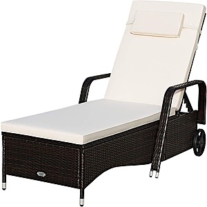 Tangkula Adjustable Outdoor Rattan Patio Lounge Chair w/ Steel Frame, Cushion, Head Pillow & Wheels $116 + Free Shipping