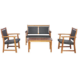 4 Piece Outdoor Acacia Wood Rattan Patio Furniture Loveseat Set w/ 2 Chairs & Coffee Table $205 + Free Shipping