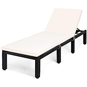 Giantex Wicker Outdoor Patio Chaise Lounge Chair w/ Cushion (White) $80.19 & More + Free Shipping