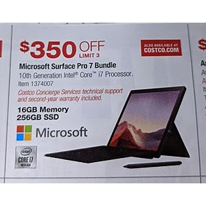 Microsoft Surface Pro 7 Bundle - 10th Gen Core i7 - 16GB RAM - 256 GB SSD - Windows 10 - Black - Pen and cover bundle $1200