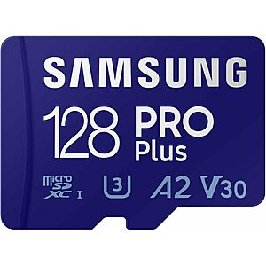 Samsung Pro Plus U3 A2 V30 microSD XC Memory Card: 512GB $29, 256GB $18, 128GB $11