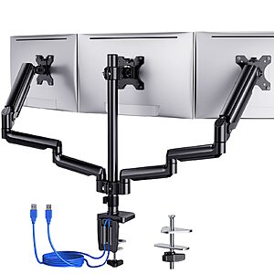 Prime Members: ErGear Triple Monitor Mount Stand with USB Ports, Fully Adjustable Gas Spring 3 Monitor Arm Mount for Three Screens $50.99