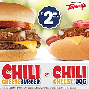 Original Tommy’s Specials: $2.99 Chili Cheeseburgers