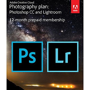 1-Year subscription Adobe Creative Cloud Photography Plan (Photoshop CC + Lightroom CC) (PC/MAC) (Download or Card) + $30 B&H E-gift card for $119.88
