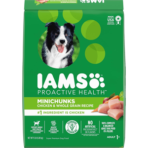 IAMS Proactive Health Minichunks Adult Dry Dog Food with Real Chicken and Whole Grains, 15 lb. Bag : $18.48 or less