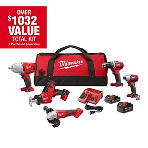 Milwaukee M18 18V 5-Tool Cordless Combo Kit w/ 3Ah & 1.5Ah Battery & Charger $349 + Free Shipping