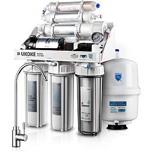 Ukoke RO75GP 6 Stages Reverse Osmosis Water Filtration System w/ pH+ Alkaline Remineralizing, RO filter & Softener +75 GPD for $139 + FS