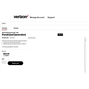 Verizon BUSINESS accounts only: Apple Pencil 2nd Generation $84.49