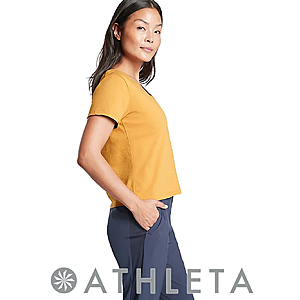 ATHLETA & Athleta Girl: Extra 20% Off Sale Styles [Thru 4/26] Organic Daily Crop V-Neck (Tuscan Gold) $9.60 + FS from $40+ | FS for Select Silver, LUXE, or Navyist