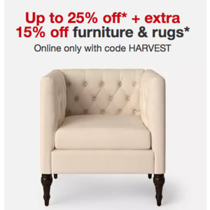 Target: Save Extra 15% OFF on Select Furniture & Rugs w/ Promo Code HARVEST (Online Only)
