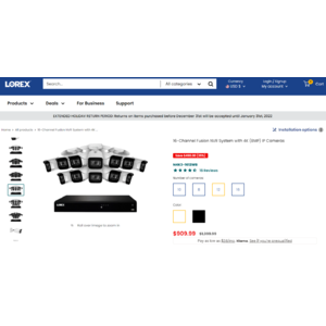 Lorex 16-Channel Fusion NVR System with 4K (8MP) IP Cameras N4K3-1612WB with 12 ip bullet cameras $909.99