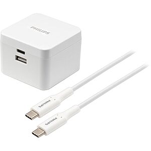 Philips 67.5W Dual-port Compact foldable plug GaN PD charger with 6' USB-C Cable $13.99 Free Shipping