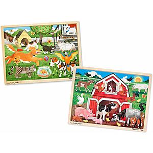 Melissa & Doug x2 Animals Wooden Jigsaw Puzzle Sets - Pets and Farm 11.7" x 15.7" inches (24 pcs each) - Amazon $8.65