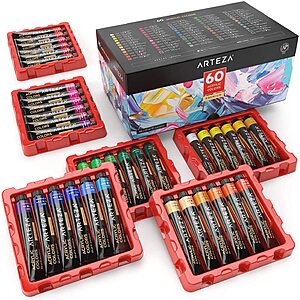 Arteza Paints & Markers: 24-Ct Real Brush Pens for Watercolor Painting $8.78, 60-Ct 0.74oz Acrylic Paint Tubes $22.11 w/ S&S & More + Free S&H w/ Prime