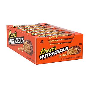 [S&S] $13.21: REESE'S NUTRAGEOUS Peanut Butter Caramel Peanut Candy Bars, 1.66 oz (18 Count)
