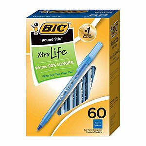eBay Coupon Deal: 60-Ct BIC Round Stic Medium Point Ballpoint Pens (Blue) $1 & More + Free S&H