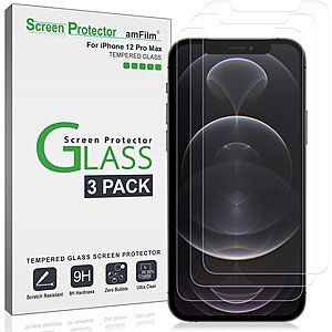 amFilm iPhone 12 Series Tempered Glass Screen Protectors: 3-Pk iPhone 12 Pro Max $4 & More