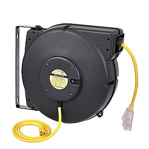 AmazonCommercial Extension Cord Reel Retractable Heavy Duty 12AWG w/ Glow Strip Cable & LED Light-Up Triple Tap Connector: 80' $102.47, 65' $88.83 + Free Shipping