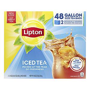 48-Count Lipton Gallon-Sized Iced Tea Bags (Unsweetened) $5 ($0.10 each) + Free Shipping w/ Prime or on $35+