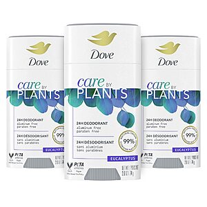 3-Pack 2.6-Oz. Dove Care by Plants 24-Hour Plant-Based Deodorant Stick (Eucalyptus) $17.50 ($5.83 each) + Free Shipping w/ Prime or on $35+