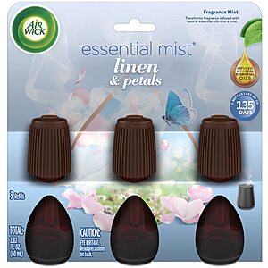 3-Pack Air Wick Essential Air Freshener Mist Refill w/ Essential Oils (Linen & Petals) $8.20 w/ S&S + Free Shipping w/ Prime or on $35+