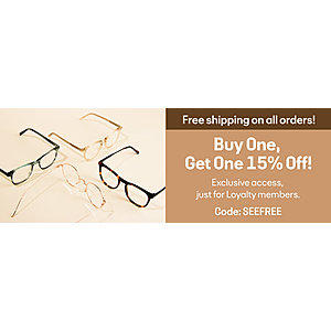 EyeBuyDirect: Buy One, Get One + 15% Off Glasses + Free Shipping