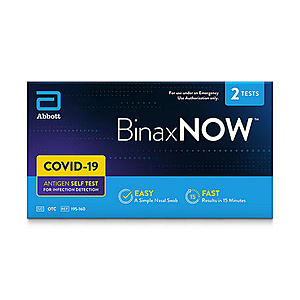 Sam's Club Members: 2-Count BinaxNOW COVID‐19 Antigen Self Test $14 + Free Store Pickup