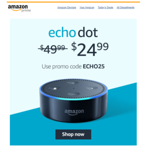 Amazon Echo Dot for $25 for Prime members (targeted email)