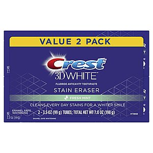 2-Pack 3.5oz Crest 3D White Stain Eraser Whitening Toothpaste (Fresh Mint) $3.50 w/s&s at Amazon