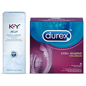 K-Y Jelly Water Based Lubricant (4 Oz) & Durex Extra Sensitive Natural Latex Condoms (24 Count) $14.60 & MORE at Amazon