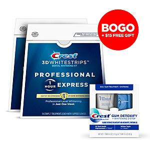 BOGO Crest 3D Whitestrips Professional 1 Hour Express + Free Gift ($15 Value) - $38.25 + Free Shipping