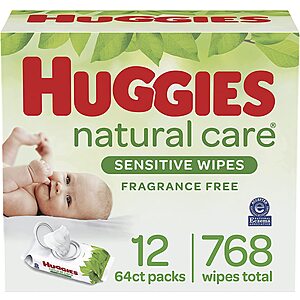 768-Count Huggies Natural Care Sensitive Baby Wipes (Unscented) $15.75 w/ Subscribe & Save