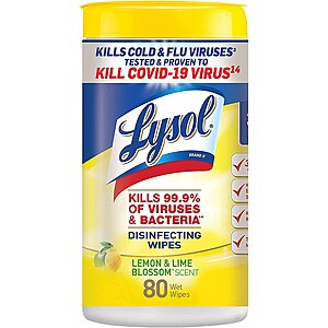 80-Count Lysol Disinfectant Wipes (Lemon and Lime Blossom) $2.50 - Free Ship w/Prime