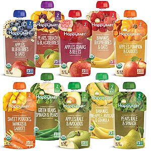 10 Pack Happy Baby Organics Stage 2 Baby Food Pouches (Fruit & Veggie Variety Pack) $11.85 w/s&s