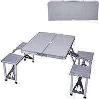 Folding Camping Table Chair Set, Aluminum Suitcase Portable Camping Picnic Table with 4 Seats (Silver) $41.99 + Free Ship