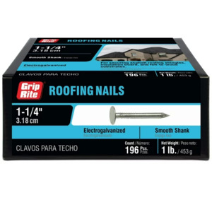 Grip-Rite Fasteners: 196-Pcs 1.25" Roofing Nails (Electrogalvanized, Smooth Shank) $3.35 & More